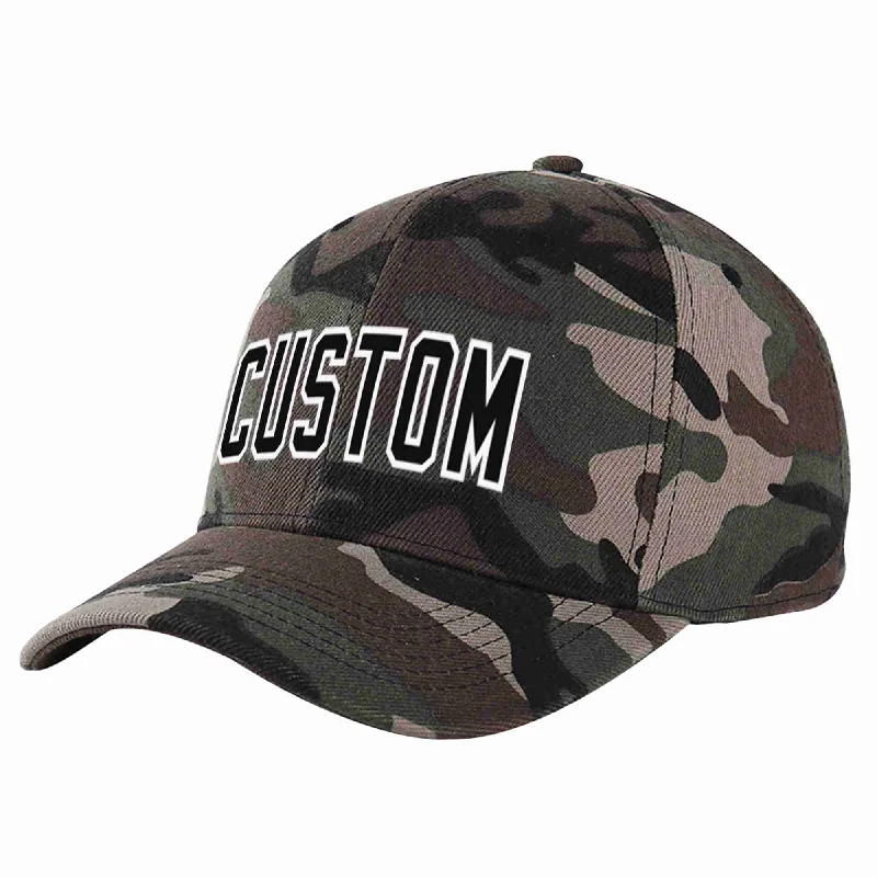 Mother's Day Baseball Cap-Custom Camo Black-White Curved Eaves Sport Baseball Cap Design for Men/Women/Youth