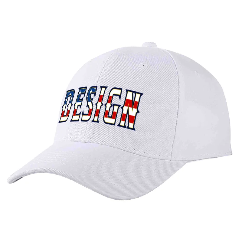 Sci-Fi Baseball Cap-Custom White Vintage USA Flag-Gold Curved Eaves Sport Design Baseball Cap