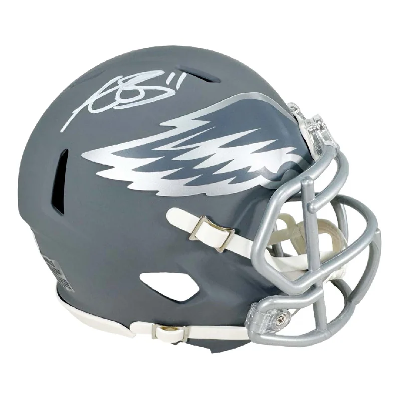 Tournament-Ready Rugby Helmet-AJ Brown Signed Philadelphia Eagles Slate Alternate Speed Mini Football Helmet (Beckett)