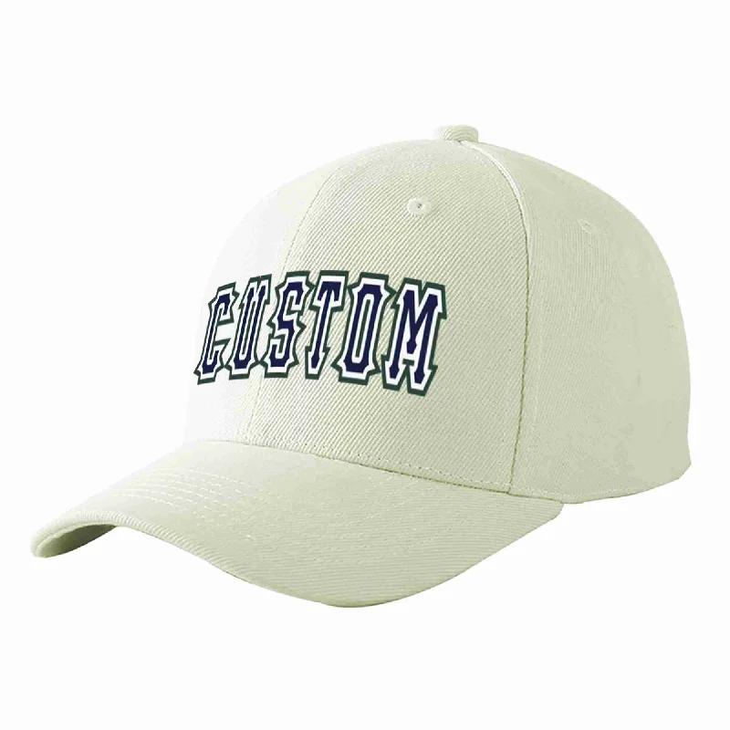 Cartoon Baseball Cap-Custom Cream Navy-White Curved Eaves Sport Baseball Cap Design for Men/Women/Youth