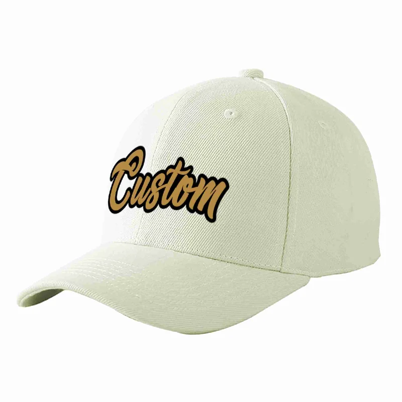 Reflective Baseball Cap-Custom Cream Old Gold-Black Curved Eaves Sport Baseball Cap Design for Men/Women/Youth