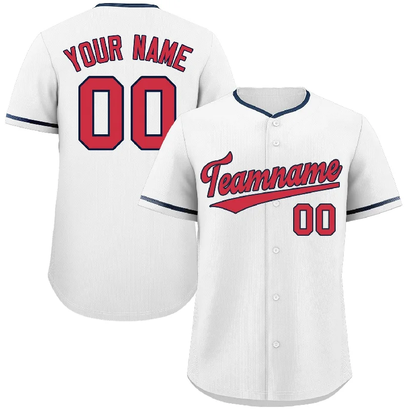 Button-Up Baseball Jersey-Custom White Red-Navy Classic Style Authentic Baseball Jersey