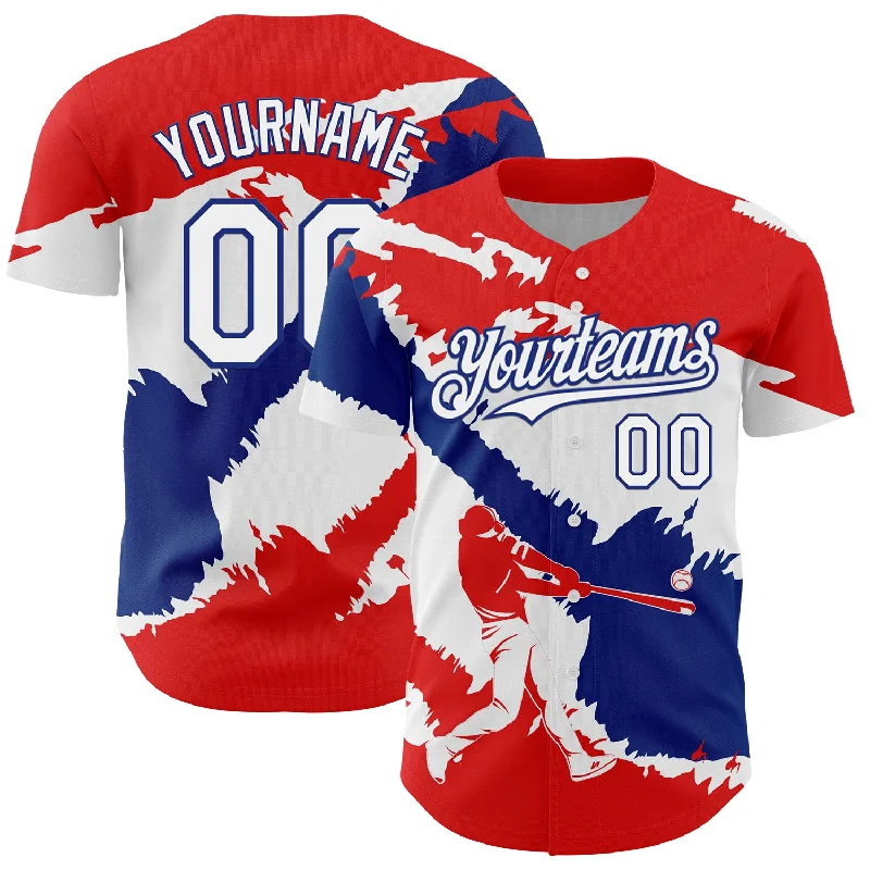 Pastel Baseball Jersey-Custom Fire Red White-Royal 3D Cuba Cuban Flag Authentic Baseball Jersey