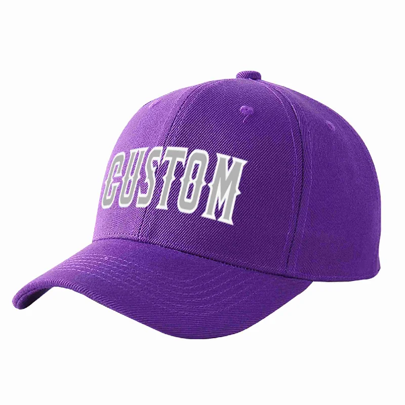 Camper Baseball Cap-Custom Purple Gray-White Curved Eaves Sport Baseball Cap Design for Men/Women/Youth