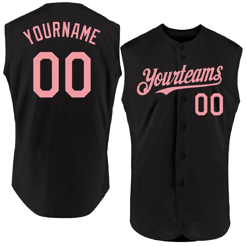 Bright Color Baseball Jersey-Custom Black Medium Pink Authentic Sleeveless Baseball Jersey