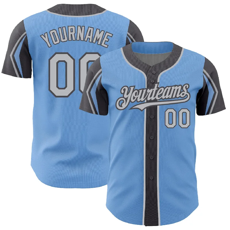 Weatherproof Baseball Jersey-Custom Light Blue Gray-Steel Gray 3 Colors Arm Shapes Authentic Baseball Jersey