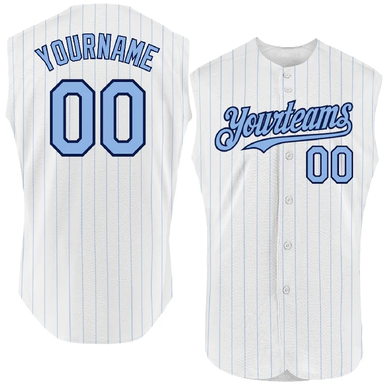 Team Baseball Jersey-Custom White Light Blue Pinstripe Purple Authentic Sleeveless Baseball Jersey