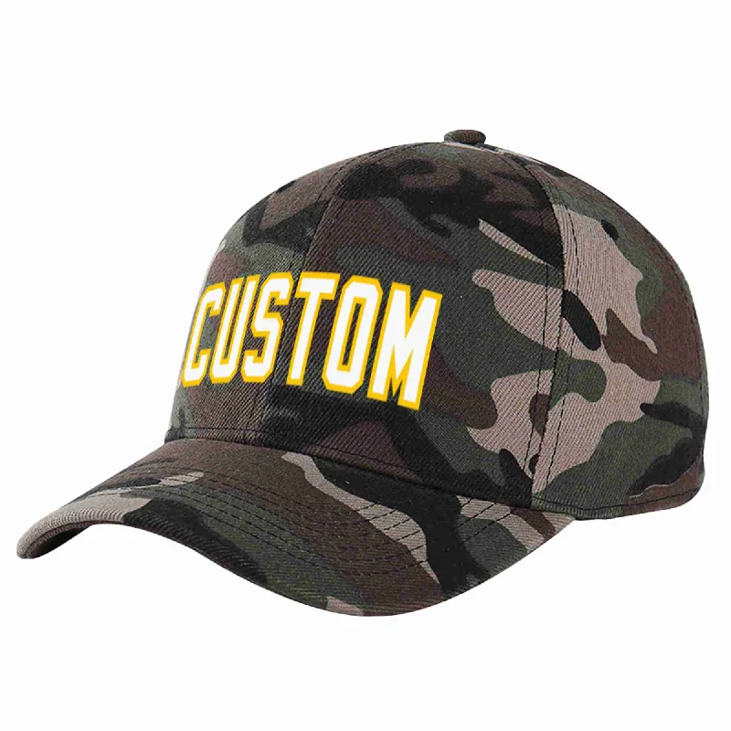 Entrepreneur Baseball Cap-Custom Camo White-Gold Curved Eaves Sport Baseball Cap Design for Men/Women/Youth