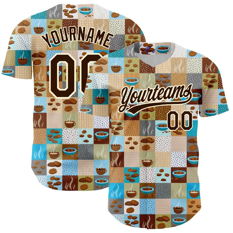 Baseball Fan Club Jersey-Custom Brown Cream 3D Pattern Design International Coffee Day Authentic Baseball Jersey