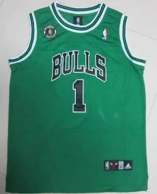 Streetwear Basketball Jersey-Bulls 1 Rose Green 20th Anniversary Basketball Jerseys