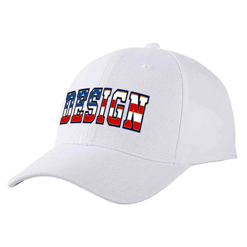 Sailor Baseball Cap-Custom White Vintage USA Flag-Gold Curved Eaves Sport Design Baseball Cap