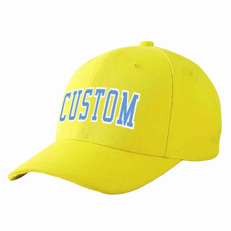 Low Profile Baseball Cap-Custom Yellow Light Blue-White Curved Eaves Sport Baseball Cap Design for Men/Women/Youth