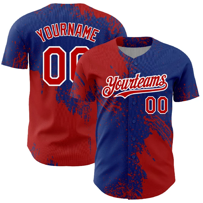 Championship Baseball Fan Jersey-Custom Royal Red-White 3D Pattern Design Abstract Brush Stroke Authentic Baseball Jersey