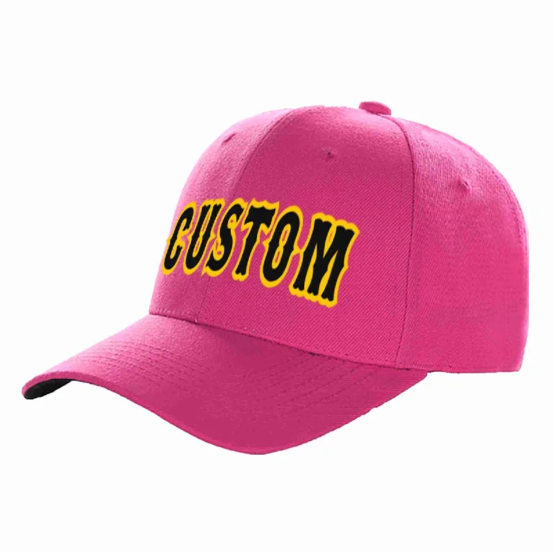 High Crown Baseball Cap-Custom Rose Red Black-Gold Curved Eaves Sport Baseball Cap Design for Men/Women/Youth