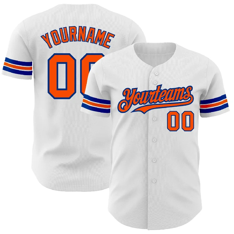 Graphic Baseball Jersey-Custom White Orange-Royal Authentic Baseball Jersey