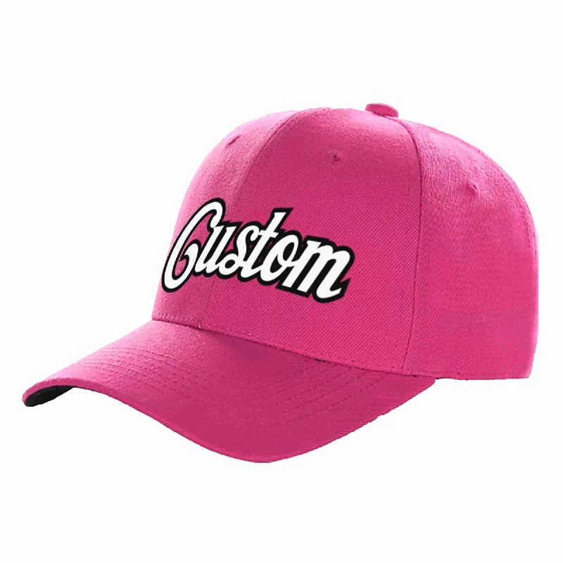 Golf Baseball Cap-Custom Rose Red White-Black Curved Eaves Sport Baseball Cap Design for Men/Women/Youth