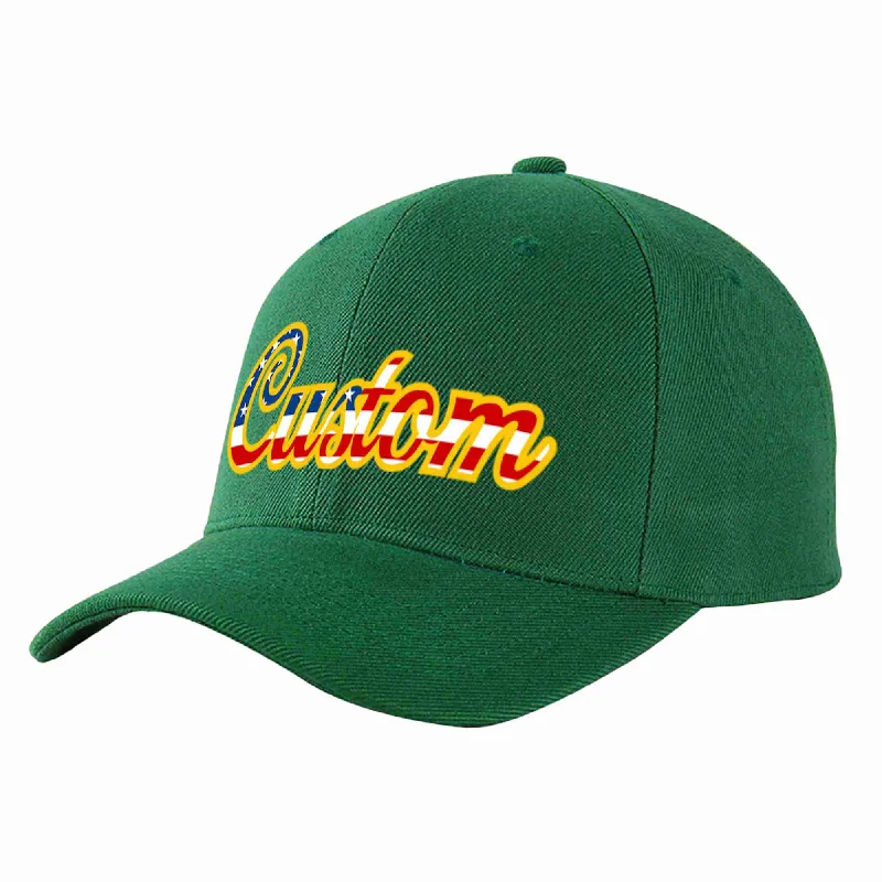 Warehouse Baseball Cap-Custom Green Vintage USA Flag-Gold Curved Eaves Sport Baseball Cap Design for Men/Women/Youth