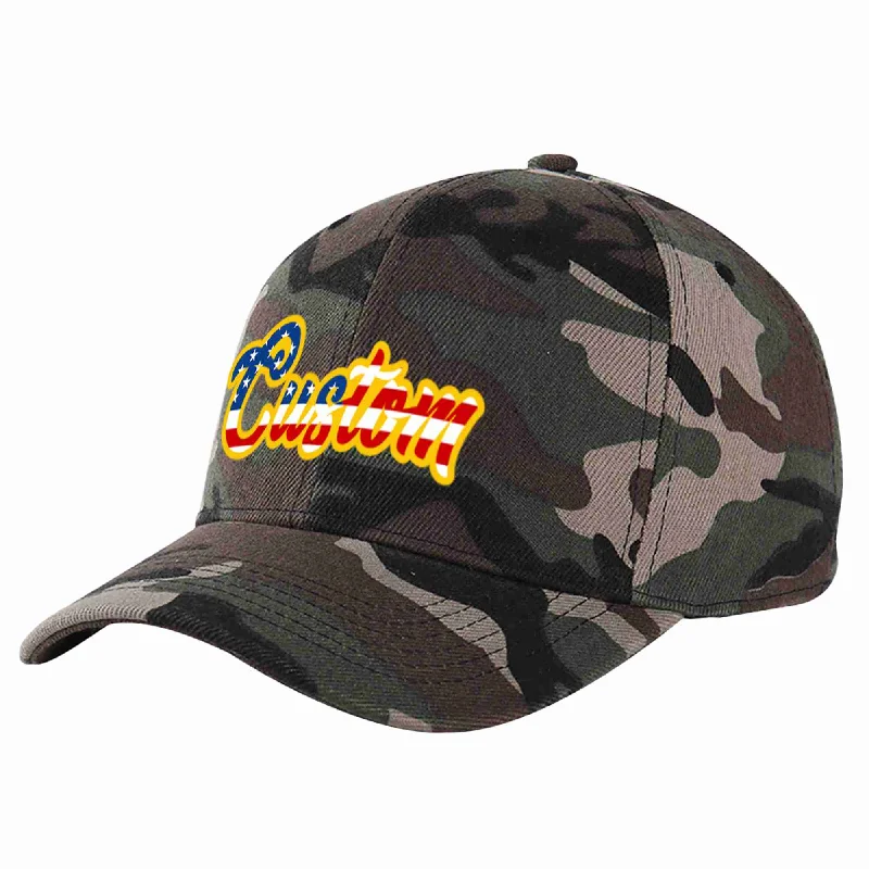 Graphic Baseball Cap-Custom Camo Vintage USA Flag-Gold Curved Eaves Sport Baseball Cap Design for Men/Women/Youth