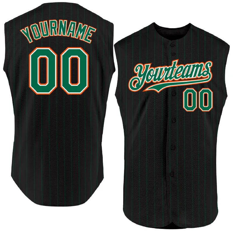 Mother's Day Baseball Jersey-Custom Black Kelly Green Pinstripe White-Orange Authentic Sleeveless Baseball Jersey