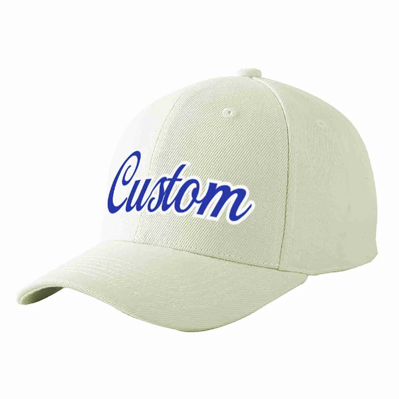 Racing Fan Baseball Cap-Custom Cream Royal-White Curved Eaves Sport Baseball Cap Design for Men/Women/Youth