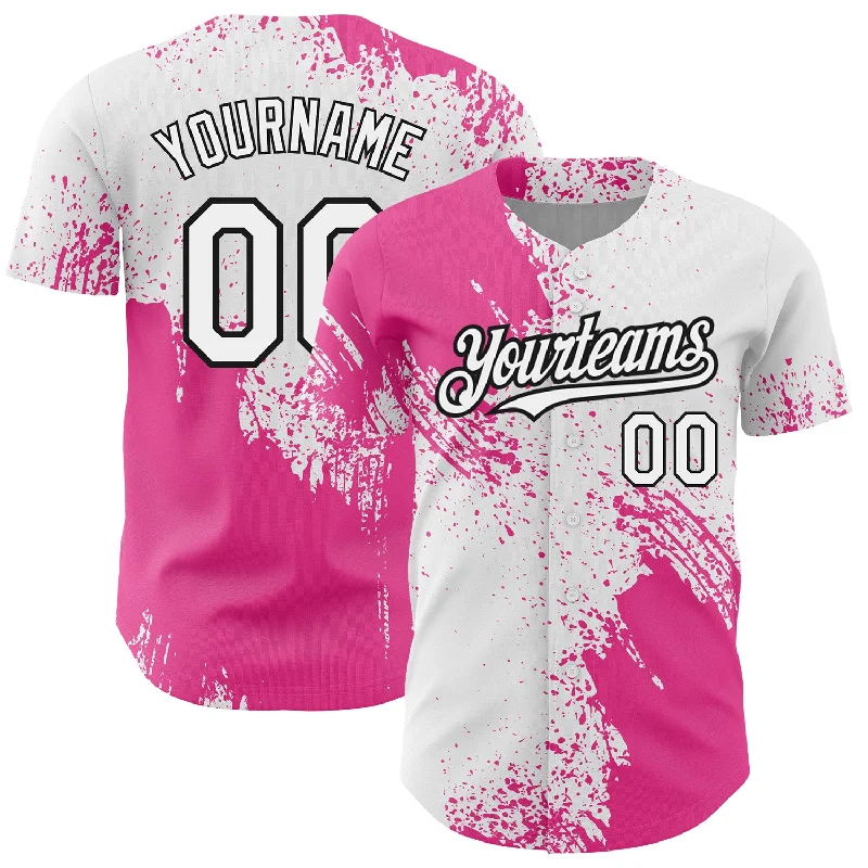 Personalized Baseball Jersey-Custom White Pink-Black 3D Pattern Design Abstract Brush Stroke Authentic Baseball Jersey