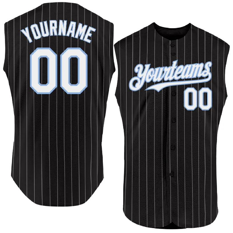 Varsity Baseball Jersey-Custom Black White Pinstripe Teal Authentic Sleeveless Baseball Jersey