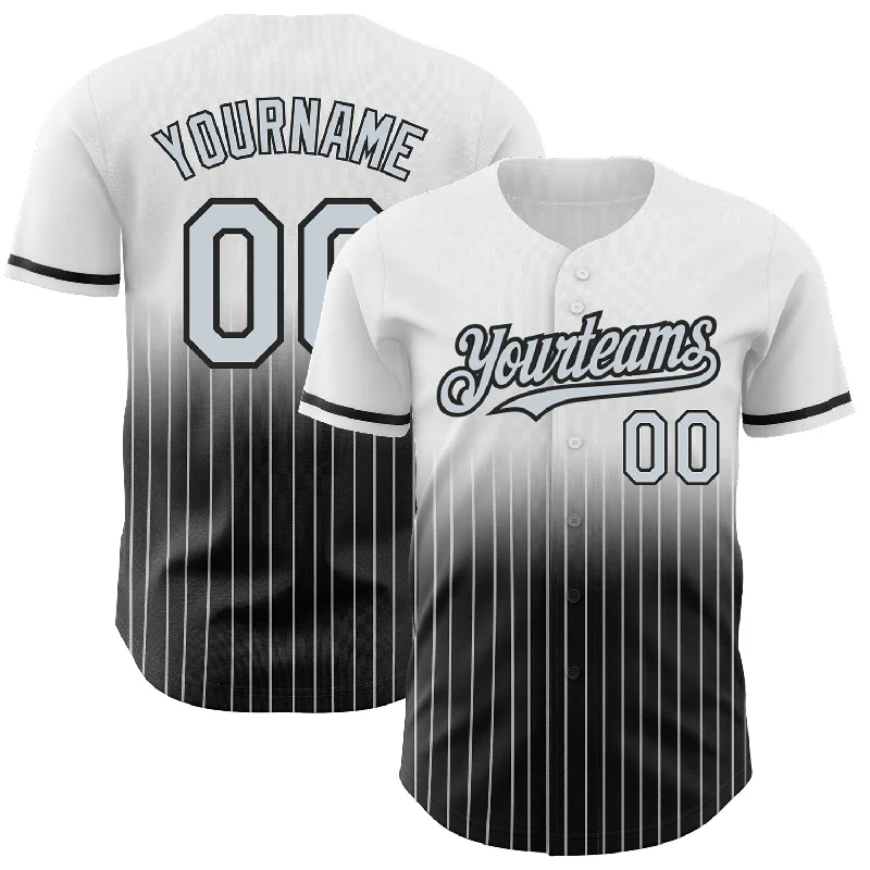 Pink Baseball Jersey-Custom White Pinstripe Silver-Black Authentic Fade Fashion Baseball Jersey