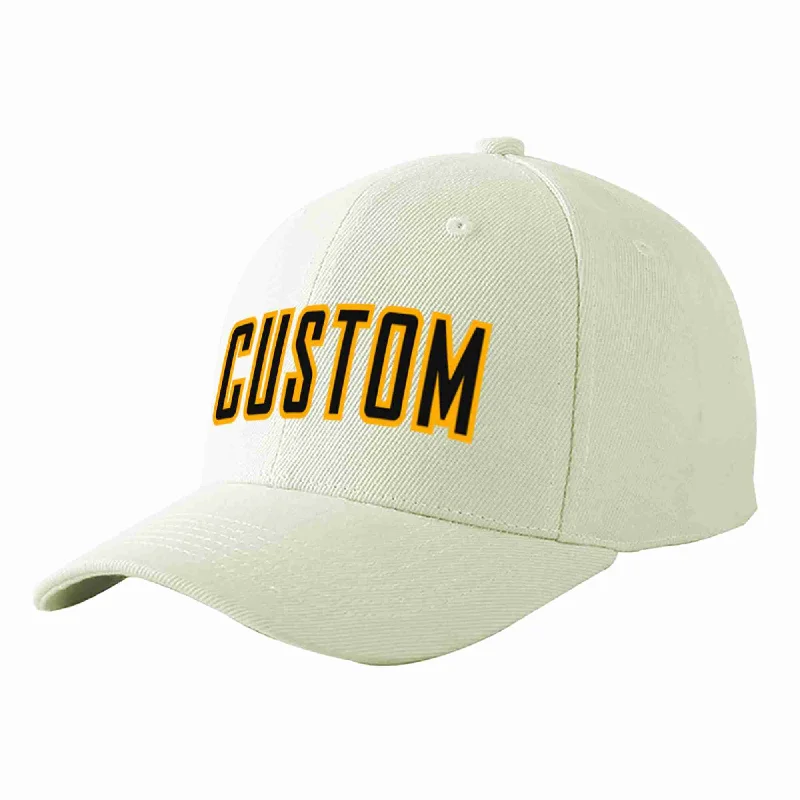 DIY Baseball Cap-Custom Cream Black-Yellow Curved Eaves Sport Baseball Cap Design for Men/Women/Youth