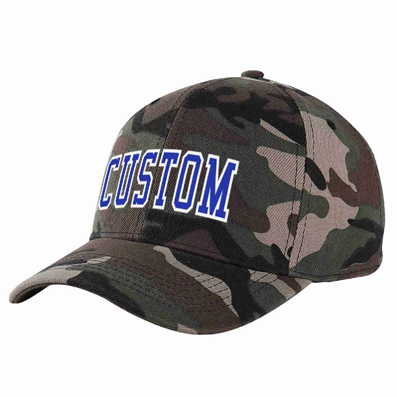 Camo Print Baseball Cap-Custom Camo Royal-White Curved Eaves Sport Baseball Cap Design for Men/Women/Youth