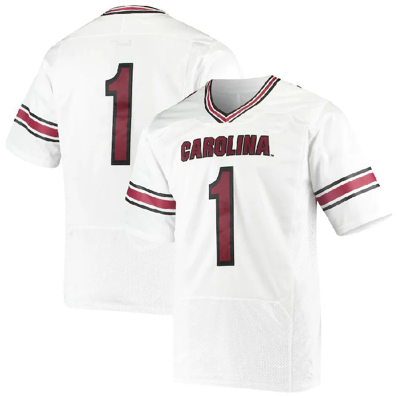 Blue Football Jersey-#1 S.Carolina Gamecocks Under Armour Premiere Football Jersey White Stitched American College Jerseys