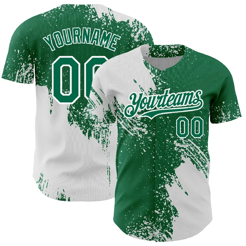 Team Baseball Jersey-Custom Kelly Green White 3D Pattern Design Abstract Brush Stroke Authentic Baseball Jersey