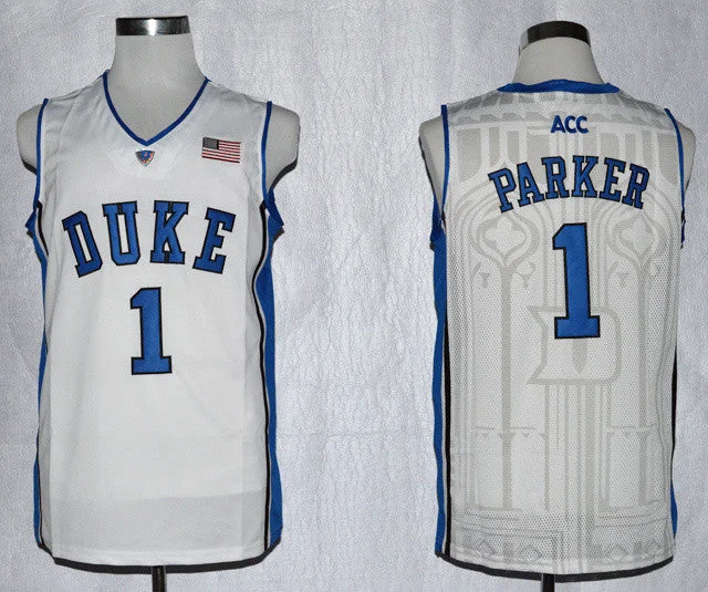 Stretchable Basketball Jersey-Duke Blue Devils 1 Parker White Basketball Jerseys