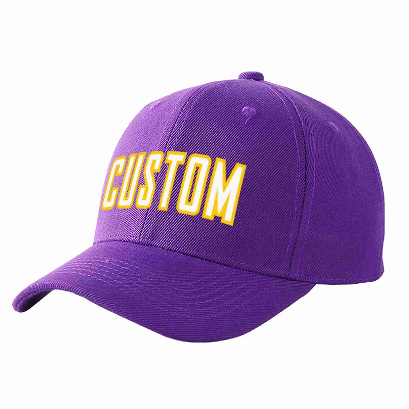 Western Baseball Cap-Custom Purple White-Gold Curved Eaves Sport Baseball Cap Design for Men/Women/Youth