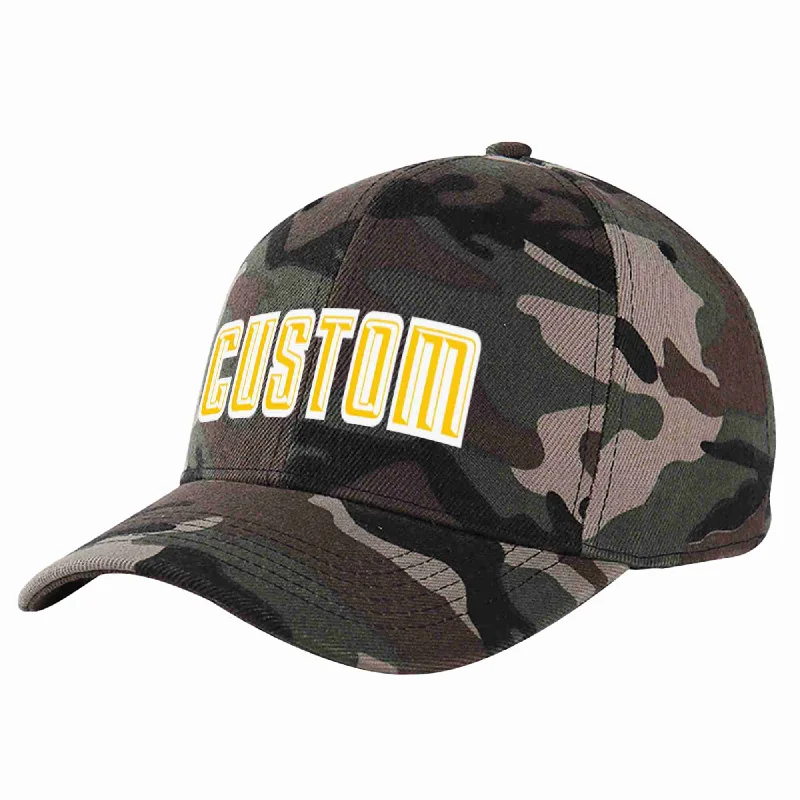 Beach Baseball Cap-Custom Camo Gold-White Curved Eaves Sport Baseball Cap Design for Men/Women/Youth