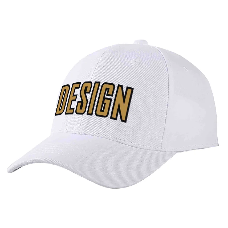 Mid Crown Baseball Cap-Custom White Old Gold-Black Curved Eaves Sport Design Baseball Cap