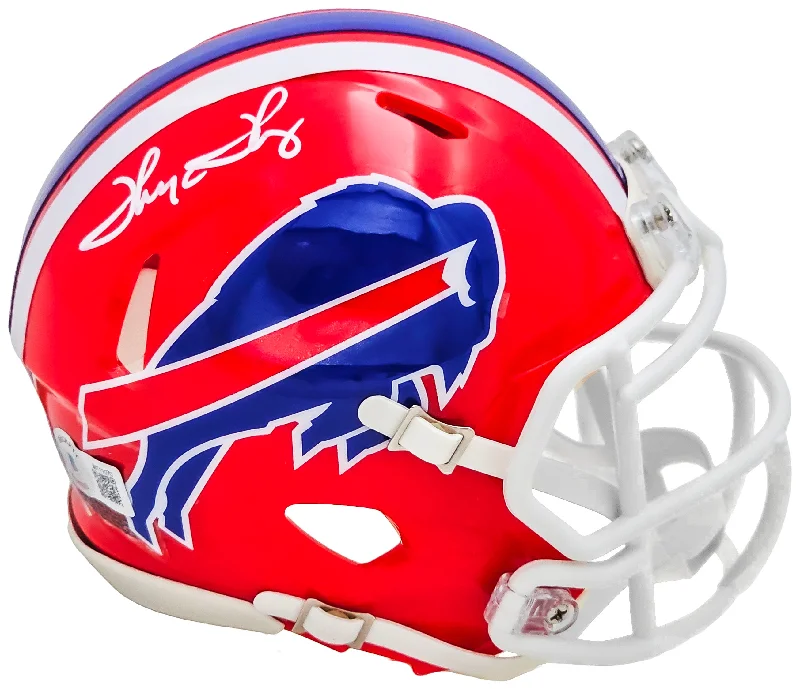 Weekend Warrior Rugby Helmet-Thurman Thomas Autographed 87-01 Buffalo Bills Throwback Red Speed Mini Helmet Beckett BAS Witness Stock #220469