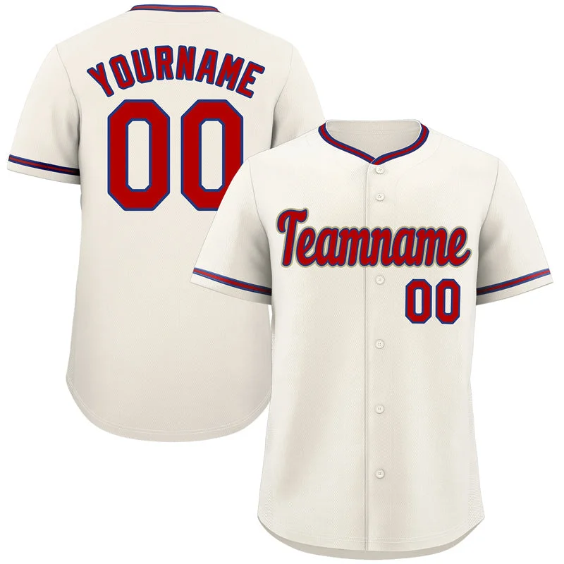 Classic Baseball Jersey-Custom Cream Red-Royal Classic Style Authentic Baseball Jersey