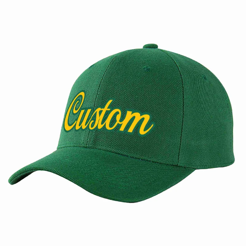 Racing Fan Baseball Cap-Custom Green Gold-Kelly Green Curved Eaves Sport Baseball Cap Design for Men/Women/Youth