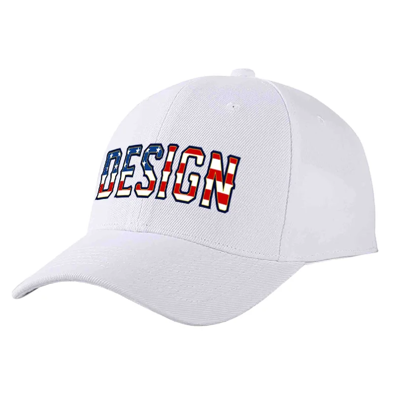 Golf Baseball Cap-Custom White Vintage USA Flag-Gold Curved Eaves Sport Design Baseball Cap