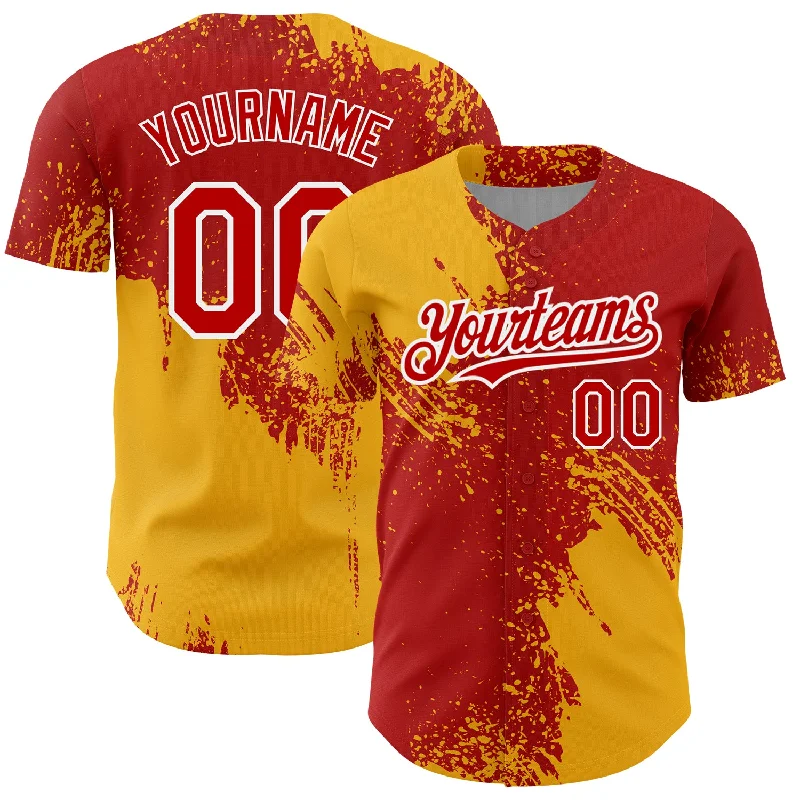 Official Baseball Fan Jersey-Custom Red Gold-White 3D Pattern Design Abstract Brush Stroke Authentic Baseball Jersey