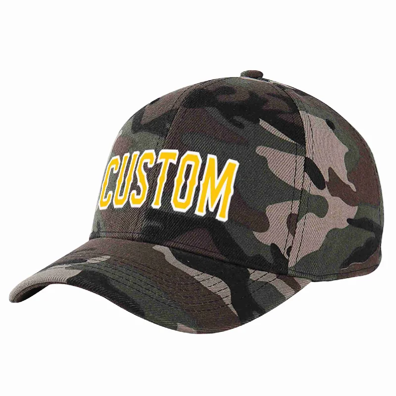 Thanksgiving Baseball Cap-Custom Camo Gold-White Curved Eaves Sport Baseball Cap Design for Men/Women/Youth