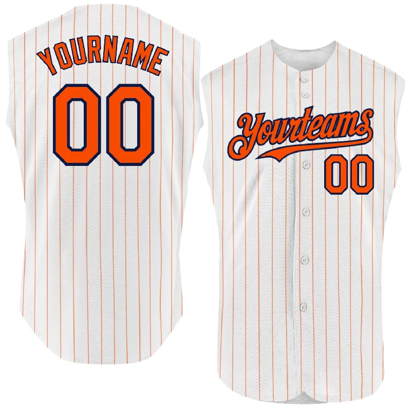 Blank Baseball Jersey-Custom White Orange Pinstripe Black Authentic Sleeveless Baseball Jersey