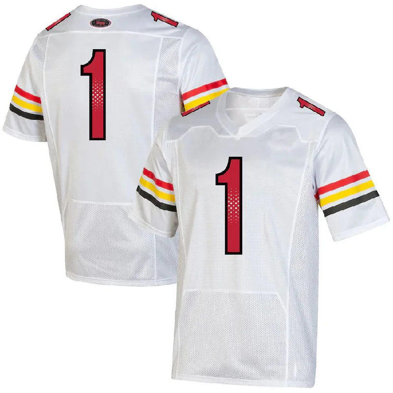 Silver Football Jersey-#1 M.Terrapins Under Armour Throwback Special Game Jersey White Football Jersey Stitched American College Jerseys