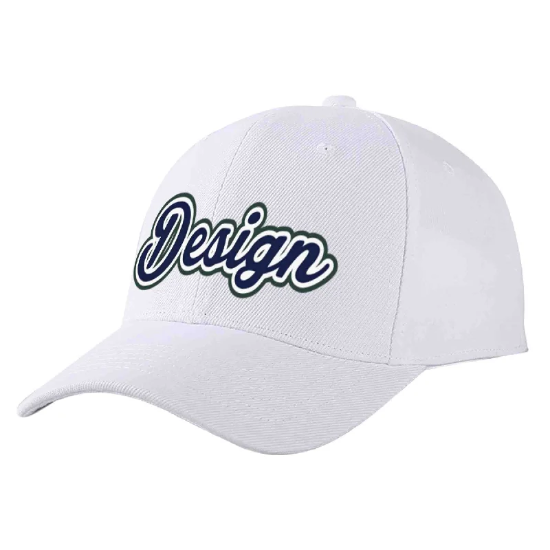 Heavy-Duty Baseball Cap-Custom White Navy-White Curved Eaves Sport Design Baseball Cap