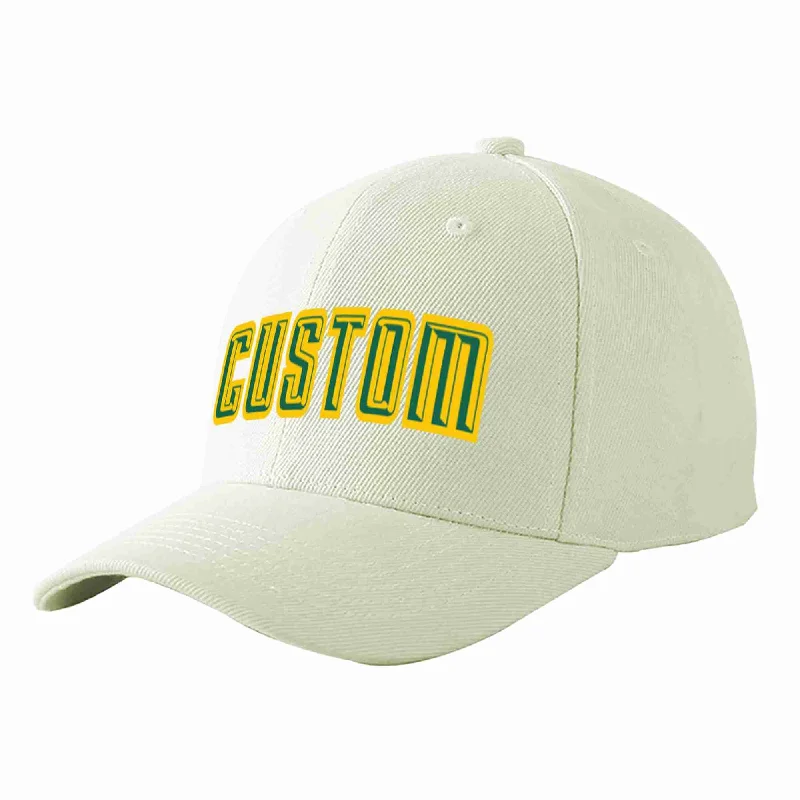 Matching Baseball Cap-Custom Cream Kelly Green-Gold Curved Eaves Sport Baseball Cap Design for Men/Women/Youth