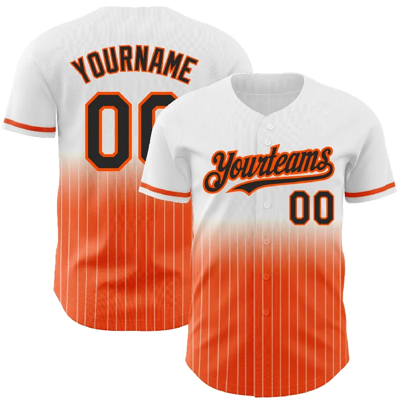 Moisture-Wicking Baseball Jersey-Custom White Pinstripe Black-Orange Authentic Fade Fashion Baseball Jersey