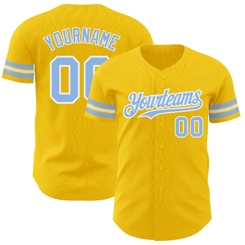 Baseball Team Uniform Jersey-Custom Yellow Light Blue-White Authentic Baseball Jersey