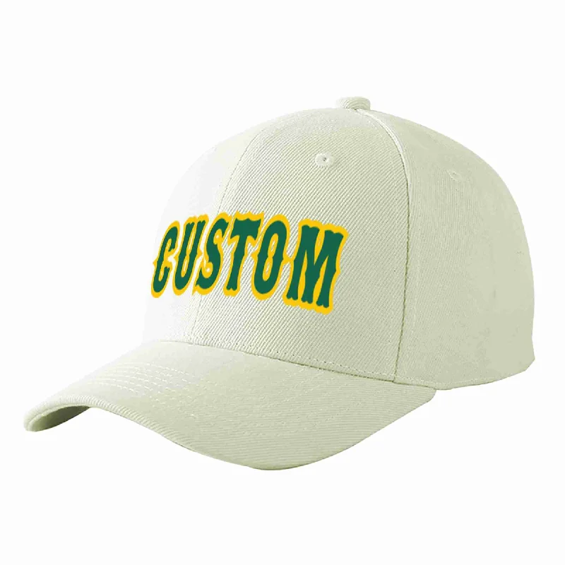 Limited Edition Baseball Cap-Custom Cream Kelly Green-Gold Curved Eaves Sport Baseball Cap Design for Men/Women/Youth