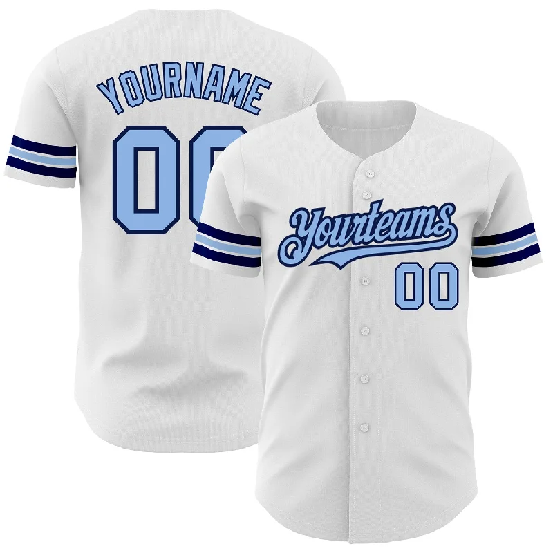 Custom Number Baseball Jersey-Custom White Light Blue-Navy Authentic Baseball Jersey