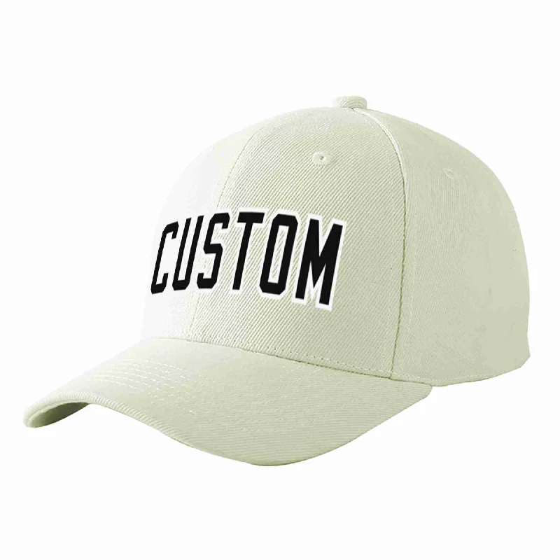 Fitted Baseball Cap-Custom Cream Black-White Curved Eaves Sport Baseball Cap Design for Men/Women/Youth